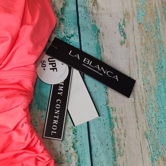 LA BLANCA One Piece Swimsuit 14 Pink Coral MIO Keyhole Tummy Control NEW - Picture 4 of 8